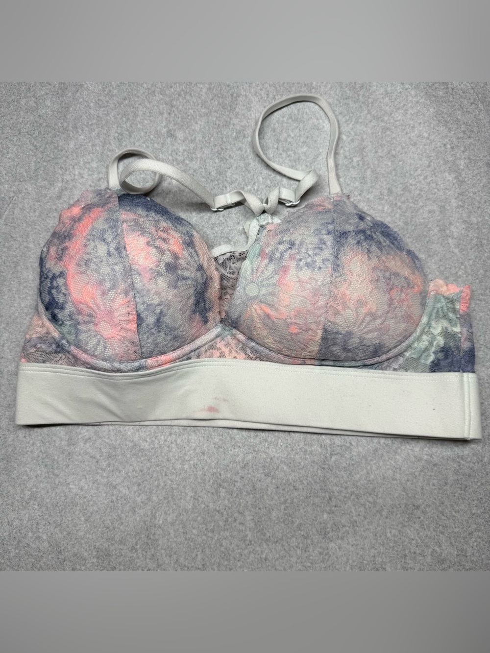 PINK Victoria's Secret Floral Lace Push-Up Bra in Gray, Pink & Navy